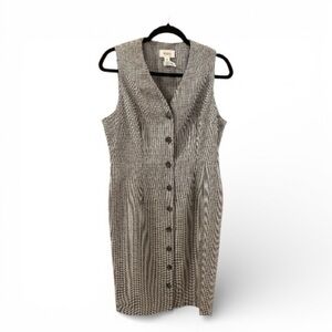 Talbots Brown and Cream Checkered Midi Dress, Size 10P, Buttons Down the Front.